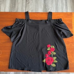 Summer Night Out Black Off-Shoulder Blouse with floral detail